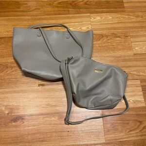 BCBG Paris Two Piece Tote Bag and Crossbody Purse Set in Grey, Orange and Black